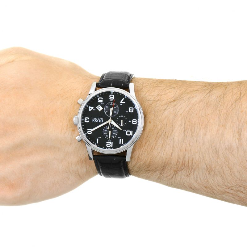  Shop Authentic Hugo Boss Aeroliner Chronograph Quartz Black Dial Black Leather Strap Watch For Men - HB1512448 - Luxxuri