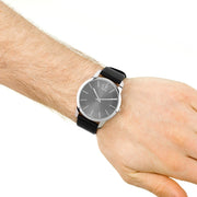  Shop Authentic Calvin Klein City Grey Dial Black Leather Strap Watch For Men - K2G21107 - Luxxuri