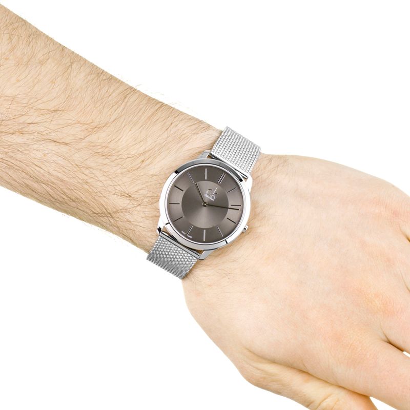  Shop Authentic Calvin Klein Minimal Grey Dial Silver Mesh Bracelet Watch for Men - K3M21124 - Luxxuri