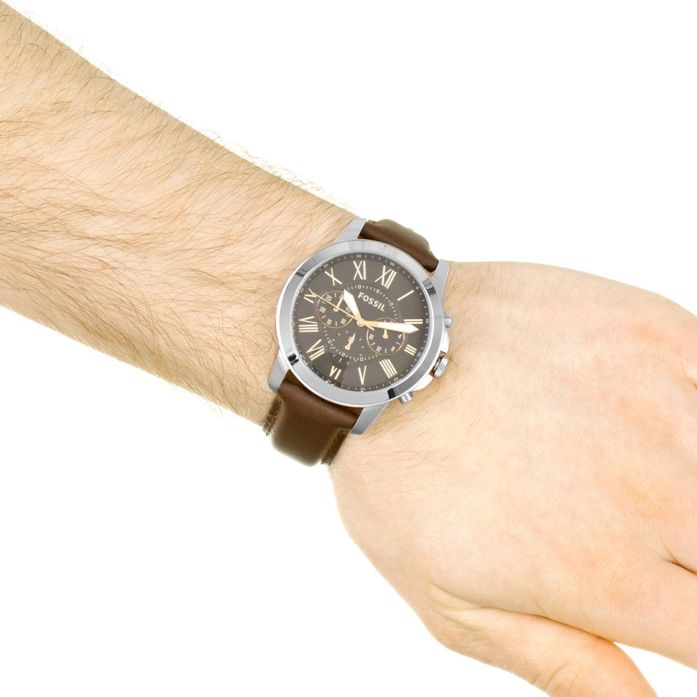  Shop Authentic Fossil Grant Chronograph Black Dial Brown Leather Strap Watch for Men - FS4813 - Luxxuri