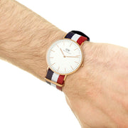  Shop Authentic Daniel Wellington Classic Canterbury White Dial Two Tone Nylon Strap Watch For Men - DW00100002 - Luxxuri