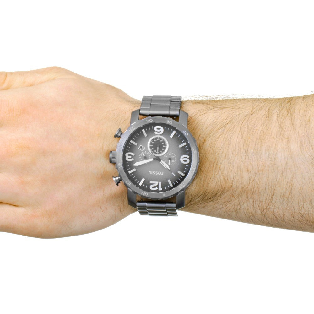  Shop Authentic Fossil Nate Chronograph Gunmetal Dial Grey Steel Strap Watch for Men - JR1437 - Luxxuri