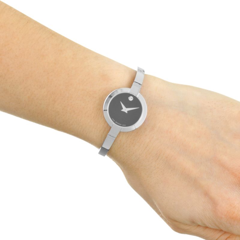  Shop Authentic Movado Bela Black Dial Silver Steel Strap Watch For Women - 0606595 - Luxxuri