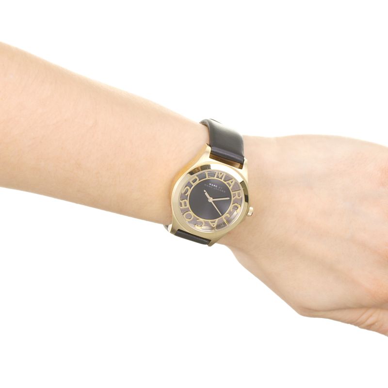  Shop Authentic Marc Jacobs Henry Skeleton Black Dial Black Leather Strap Watch for Women - MBM1340 - Luxxuri