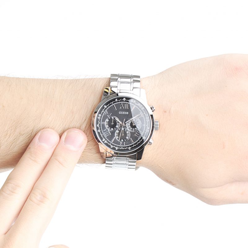  Shop Authentic Guess Horizon Chronograph Quartz Black Dial Silver Steel Strap Watch For Men - W0379G1 - Luxxuri