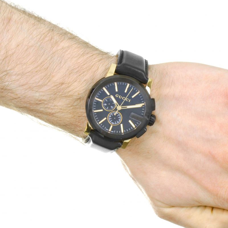 Shop Authentic Gucci G Chrono Black Dial Black Leather Strap Watch For Men - YA101203 - Luxxuri