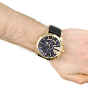  Shop Authentic Diesel Mega Chief Gold & Black Dial Black Leather Strap Watch For Men - DZ4344 - Luxxuri