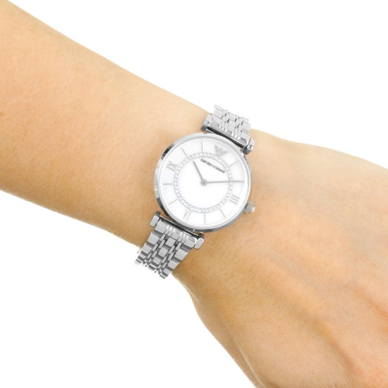  Shop Authentic Emporio Armani Gianni T-Bar Mother of Pearl Dial Silver Stainless Steel Watch For Women - AR1908 - Luxxuri