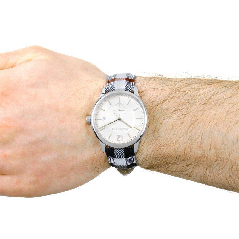  Shop Authentic Burberry The Classic Horseferry Silver Dial Black Leather Strap Watch for Men - BU10002 - Luxxuri