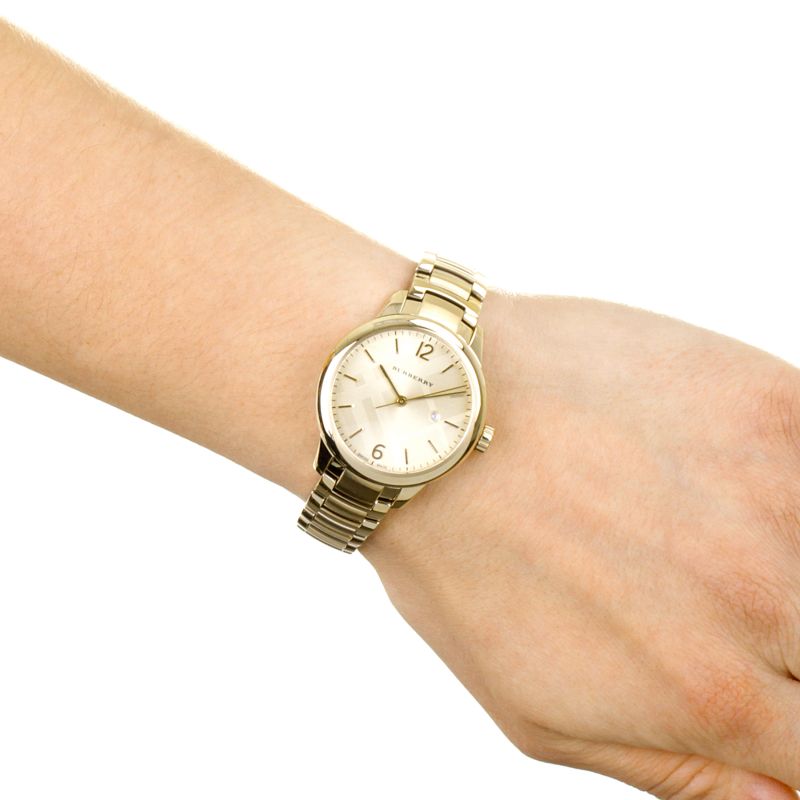  Shop Authentic Burberry The Classic Champagne Dial Gold Steel Strap Watch for Women - BU10109 - Luxxuri