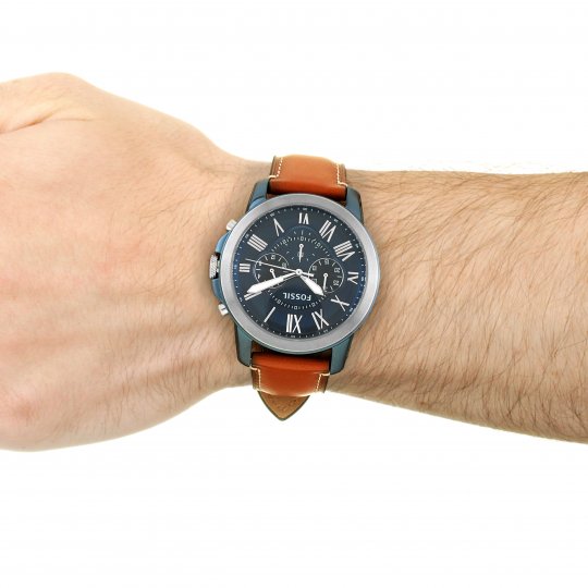  Shop Authentic Fossil Grant Chronograph Blue Dial Brown Leather Strap Watch for Men - FS5151 - Luxxuri