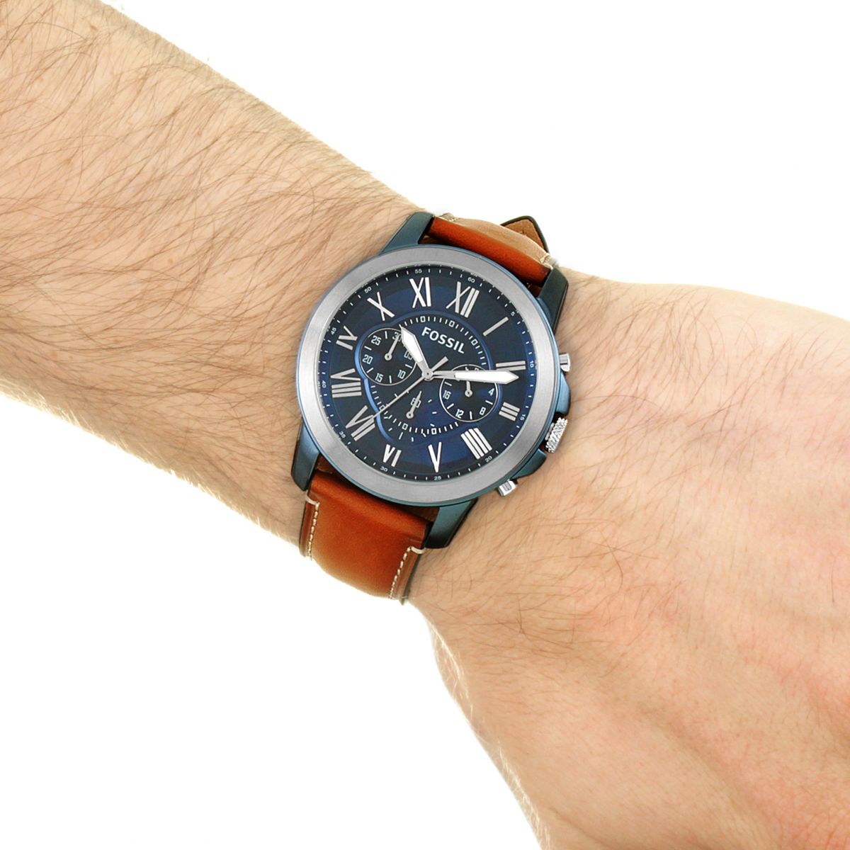  Shop Authentic Fossil Grant Chronograph Blue Dial Brown Leather Strap Watch for Men - FS5151 - Luxxuri