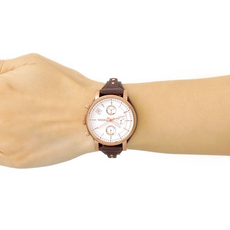  Shop Authentic Fossil Boyfriend White Dial Brown Leather Strap Watch for Women - ES3616 - Luxxuri