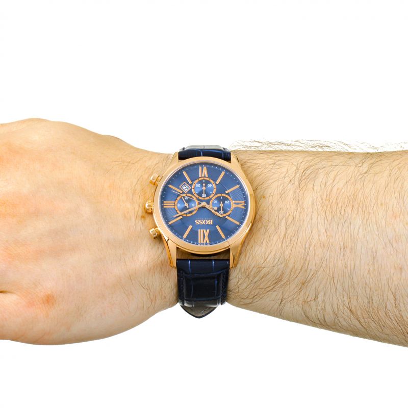  Shop Authentic Hugo Boss Ambassador Chronograph Blue Dial Blue Leather Strap Watch For Men - HB1513320 - Luxxuri