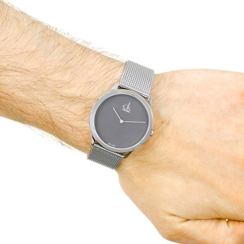  Shop Authentic Calvin Klein Minimalist Black Dial Silver Mesh Bracelet Watch for Men - K3M2112X - Luxxuri
