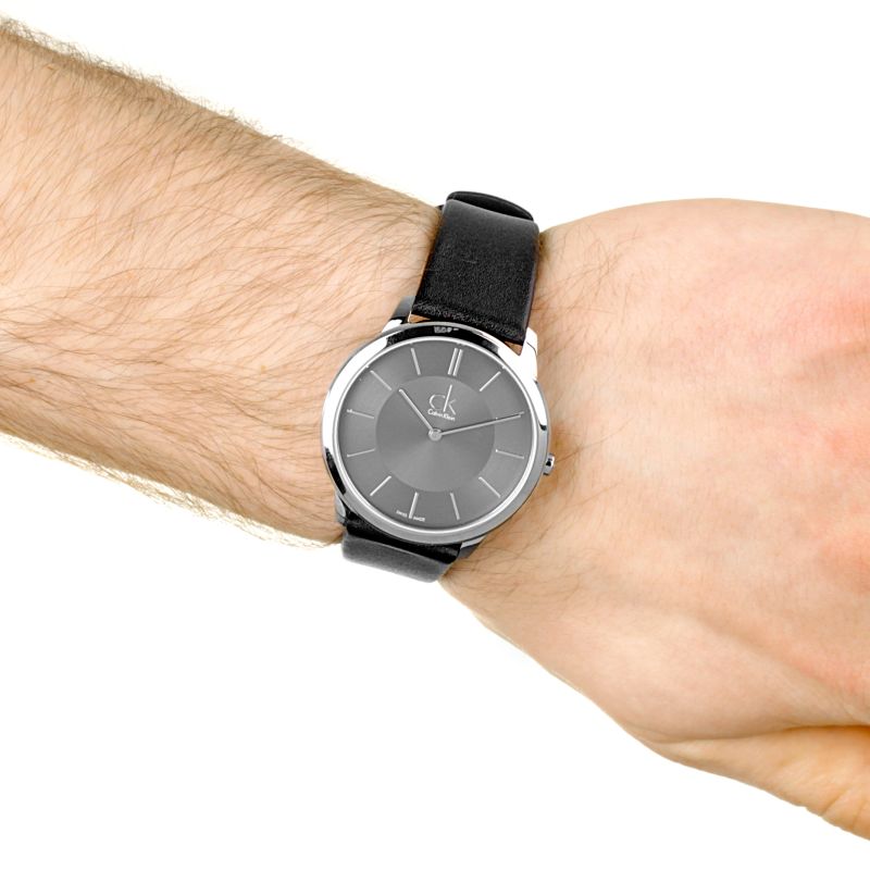  Shop Authentic Calvin Klein Minimal Black Dial Black Leather Strap Watch for Men - K3M211C4 - Luxxuri