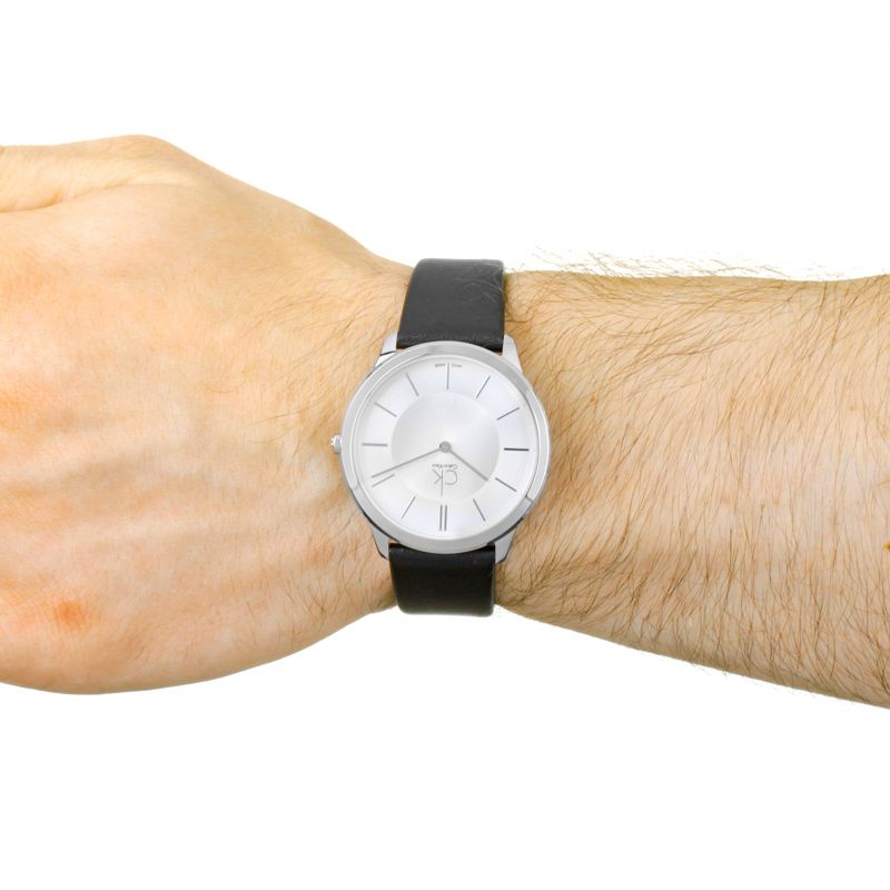  Shop Authentic Calvin Klein Minimalist White Dial Black Leather Strap Watch for Men - K3M211C6 - Luxxuri