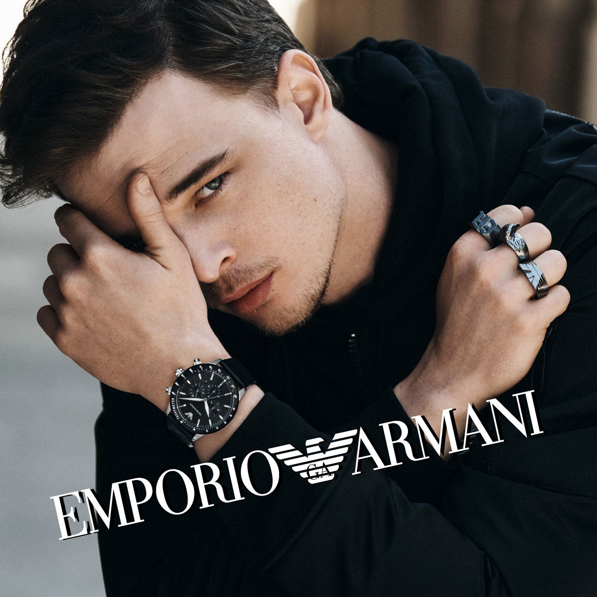  Shop Authentic Emporio Armani Mario Chronograph Black Dial Black Leather Strap Watch For Men - AR11243 - Luxxuri