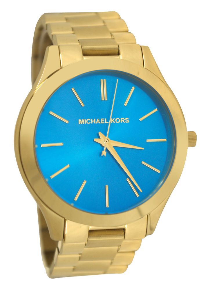 Shop Authentic Michael Kors Slim Runway Blue Dial Gold Steel Strap Watch for Women - MK3265 - Luxxuri