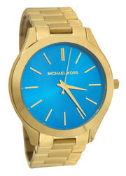  Shop Authentic Michael Kors Slim Runway Blue Dial Gold Steel Strap Watch for Women - MK3265 - Luxxuri