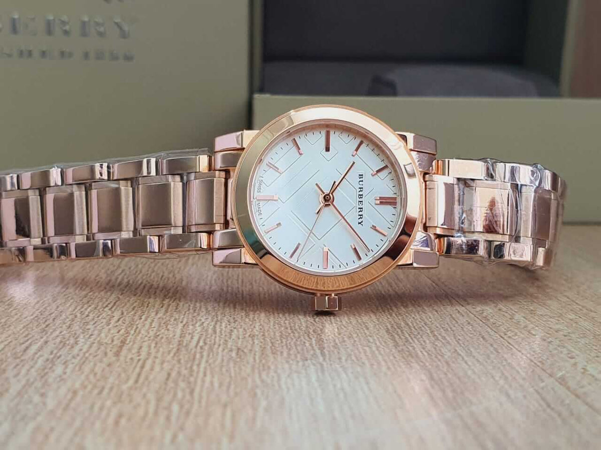  Shop Authentic Burberry The City White Dial Rose Gold Steel Strap Watch for Women - BU9204 - Luxxuri