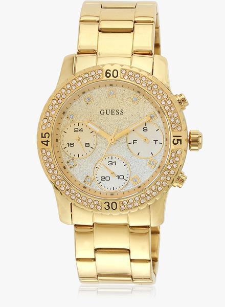  Shop Authentic Guess Confetti Diamonds Silver Dial Gold Steel Strap Watch for Women - W0774L5 - Luxxuri