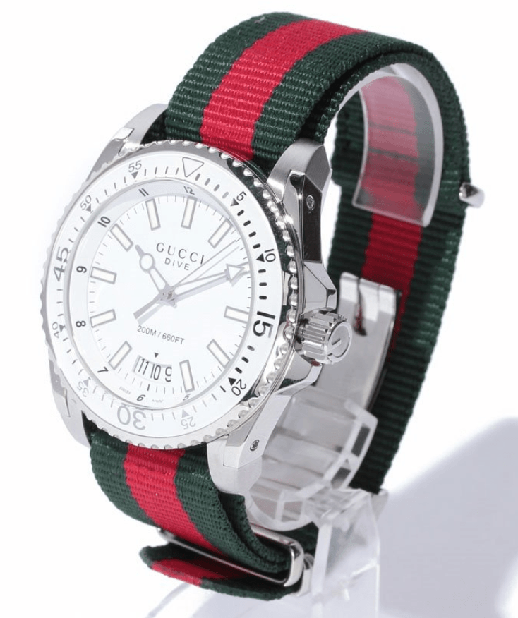  Shop Authentic Gucci Dive White Dial Red & Green Nylon Strap Watch For Men - YA136207 - Luxxuri