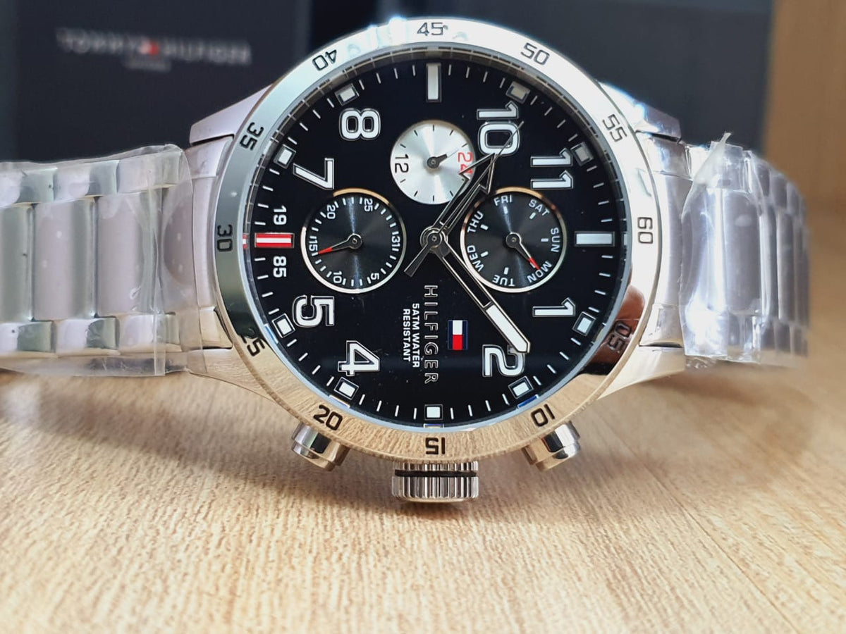  Shop Authentic Tommy Hilfiger Cool Sport Multifunction Black Dial Silver Steel Strap Watch for Men - 1791141 - Luxxuri