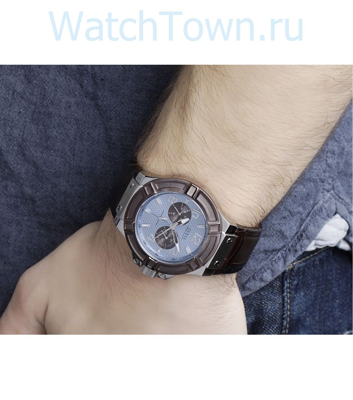  Shop Authentic Guess Rigor Analogue Quartz Blue Dial Brown Leather Strap Watch For Men - W0040G10 - Luxxuri