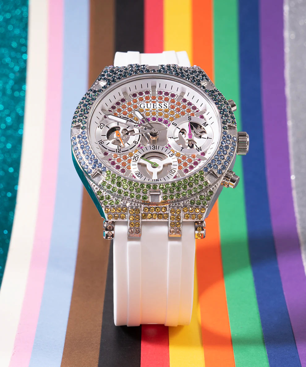  Shop Authentic Guess Glitz Pride Limited Edition White Dial White Rubber Strap Watch for Women - GW0407L4 - Luxxuri