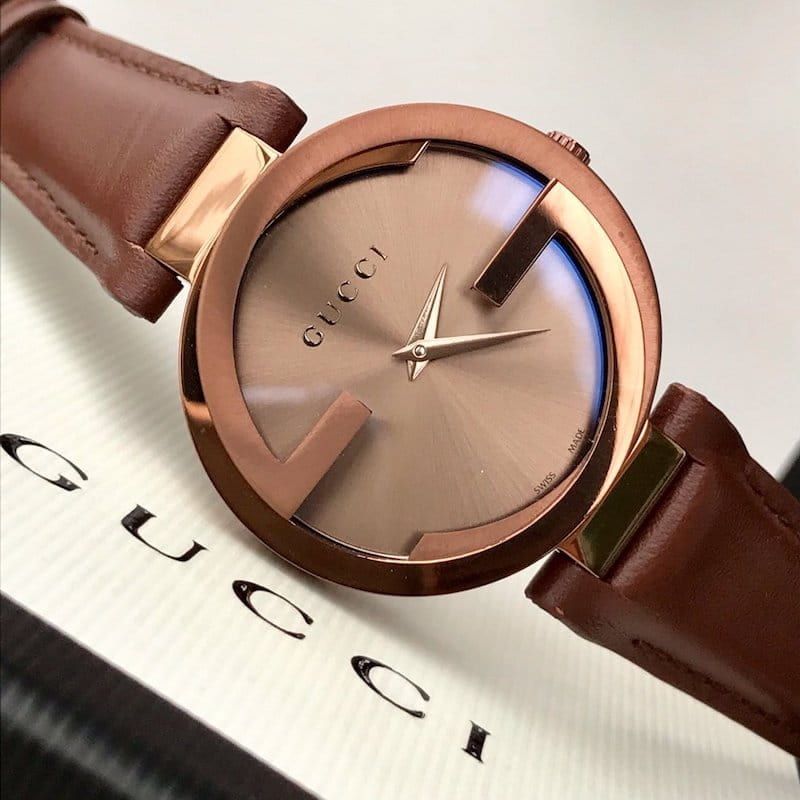  Shop Authentic Gucci G Interlocking Brown Dial Brown Leather Strap Watch For Women - YA133504 - Luxxuri