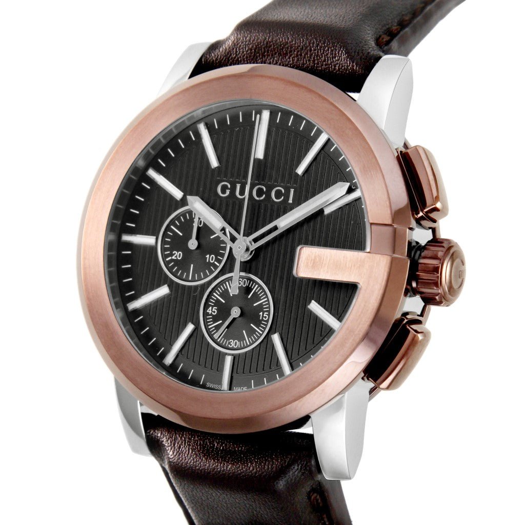  Shop Authentic Gucci G Chrono Black Dial Brown Leather Strap Watch For Men - YA101202 - Luxxuri
