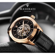  Shop Authentic Maserati Traguardo Automatic Black Skeleton Dial Black Leather Strap Watch For Men - R8821112001 - Luxxuri