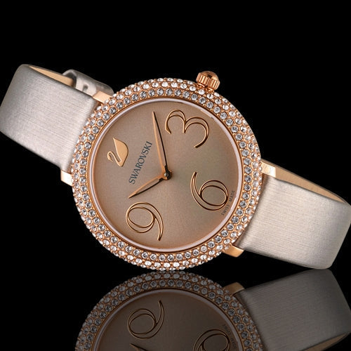  Shop Authentic Swarovski Crystal Frost Grey Dial Grey Leather Strap Watch for Women - 5484067 - Luxxuri