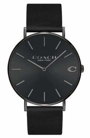 Coach Charles Black Dial Black Leather Strap Watch for Men - 14602434