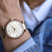 Shop Authentic Guess Soho Champagne Dial Stainless Steel Mesh Bracelet Watch For Women - W0638L2 - Luxxuri