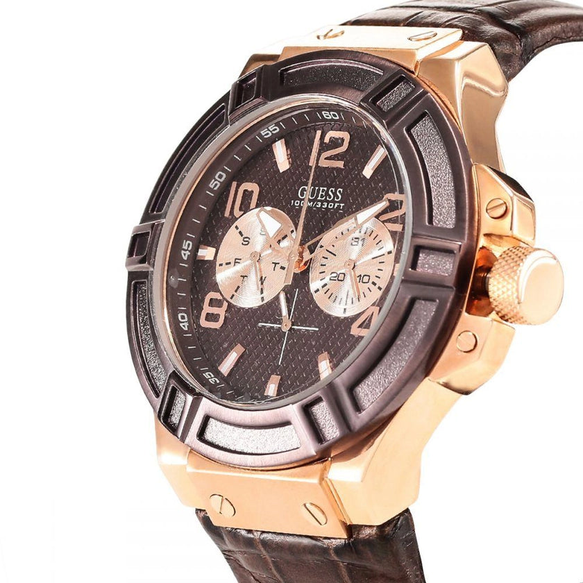  Shop Authentic Guess Rigor Analog Brown Dial Brown Leather Strap Watch For Men - W0040G3 - Luxxuri