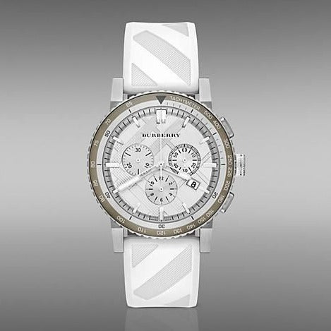  Shop Authentic Burberry The City Chronograph Silver Dial White Rubber Strap Watch for Men - BU9810 - Luxxuri