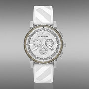  Shop Authentic Burberry The City Chronograph Silver Dial White Rubber Strap Watch for Men - BU9810 - Luxxuri