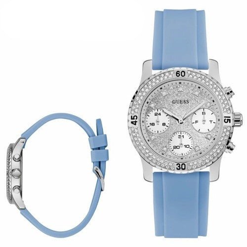  Shop Authentic Guess Confetti Crystal Silver Dial Blue Rubber Strap Watch For Women - W1098L3 - Luxxuri
