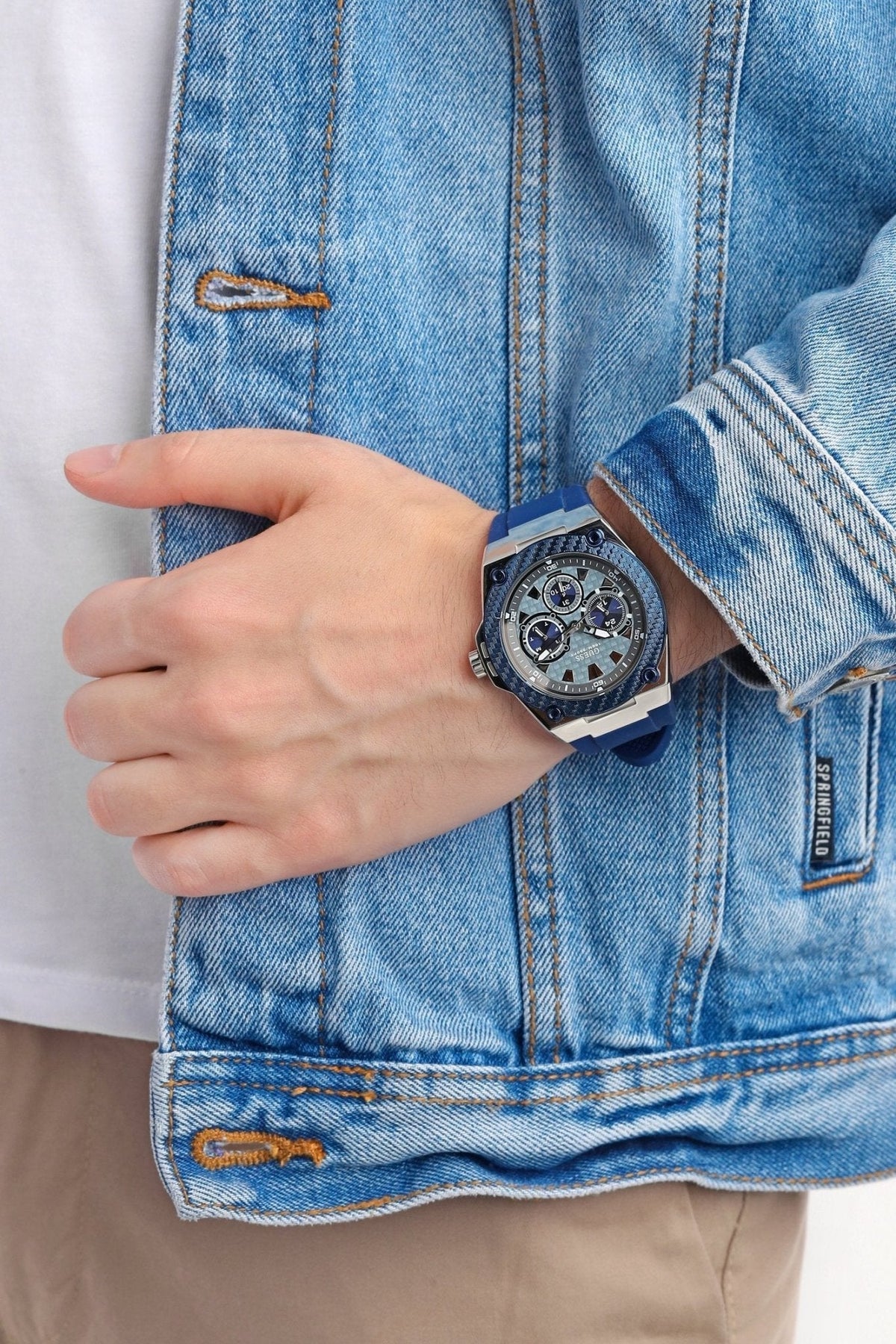  Shop Authentic Guess Legacy Grey Dial Blue Silicone Strap Watch For Men - W1049G1 - Luxxuri