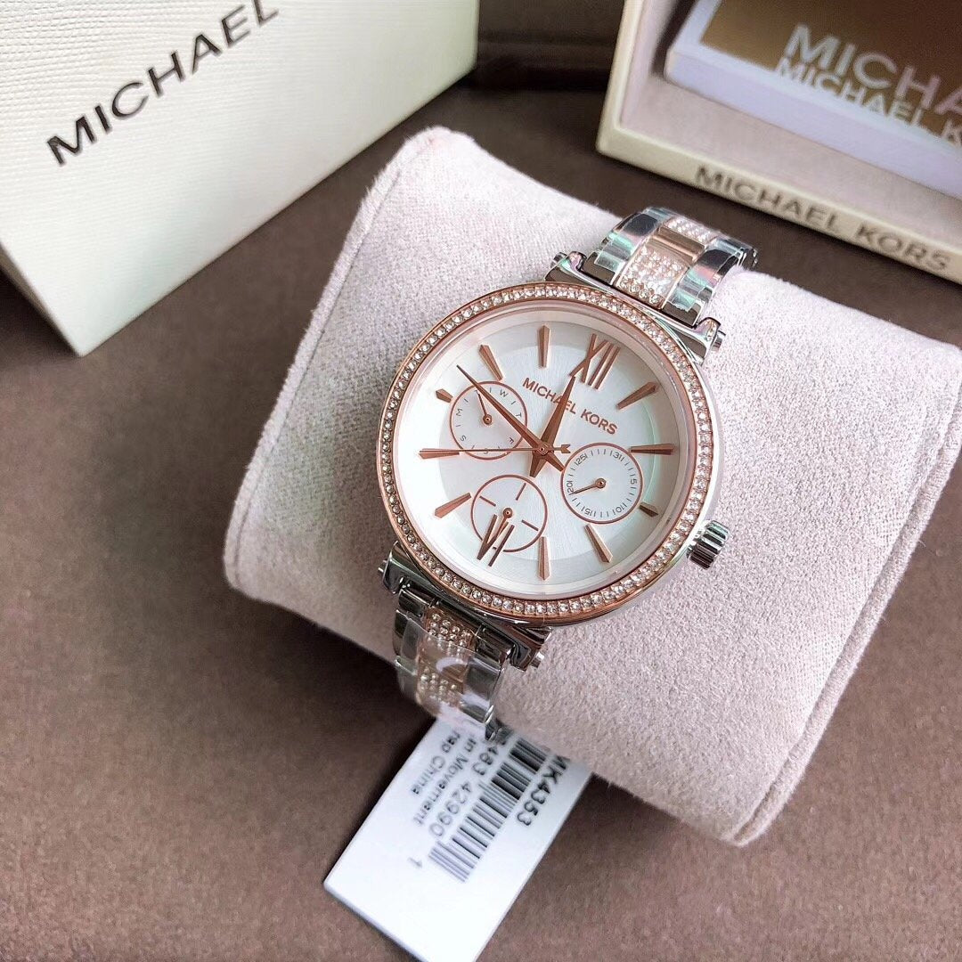  Shop Authentic Michael Kors Sofie Chronograph White Dial Two Tone Steel Strap Watch For Women - MK4353 - Luxxuri