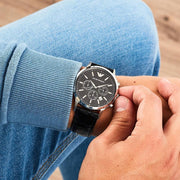  Shop Authentic Emporio Armani Renato Chronograph Black Dial Black Leather Strap Watch For Men - AR2447 - Luxxuri