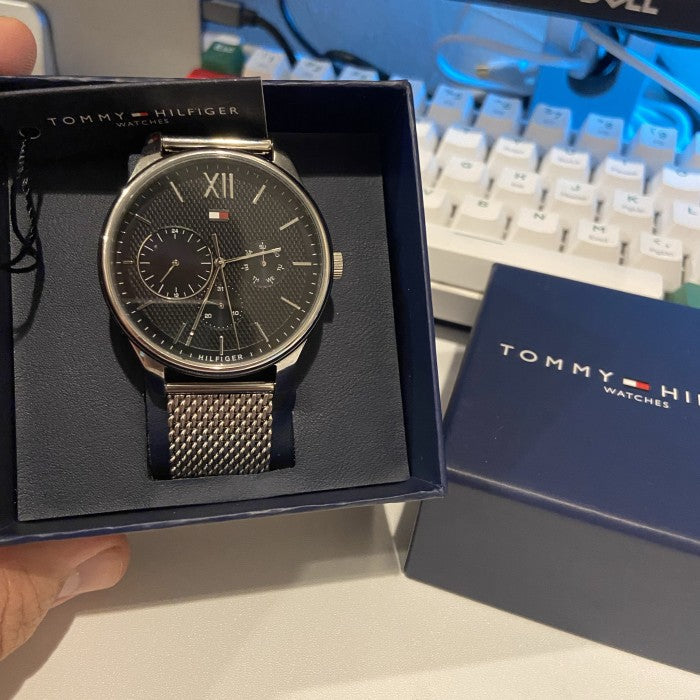  Shop Authentic Tommy Hilfiger Damon Quartz Chronograph Black Dial Silver Mesh Bracelet Watch for Men - 1791415 - Luxxuri