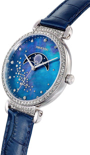  Shop Authentic Swarovski Passage Moon Phase Blue Dial Blue Leather Strap Watch for Women - 5613320 - Luxxuri