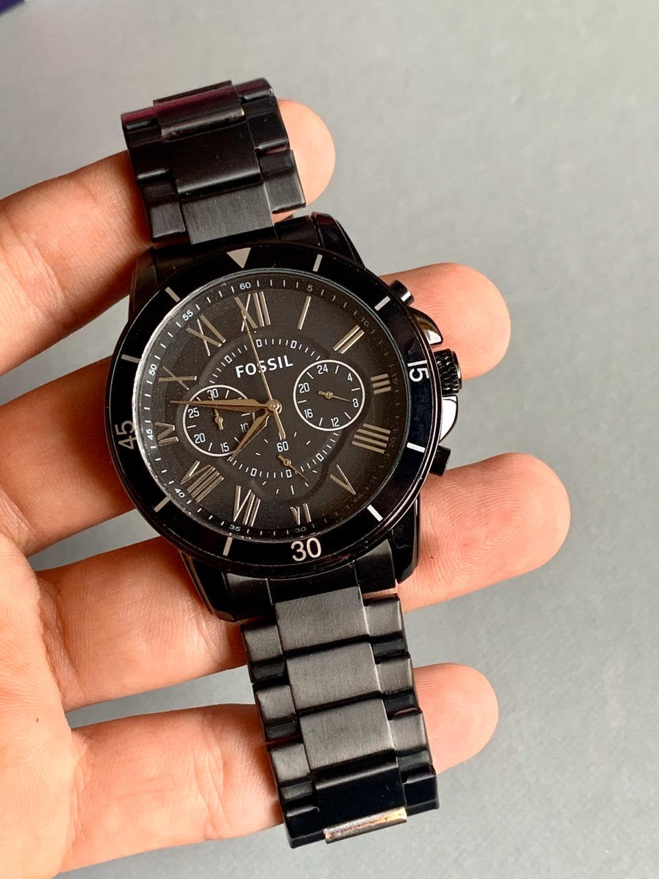  Shop Authentic Fossil Grant Chronograph Black Dial Black Steel Strap Watch for Men - FS4832 - Luxxuri
