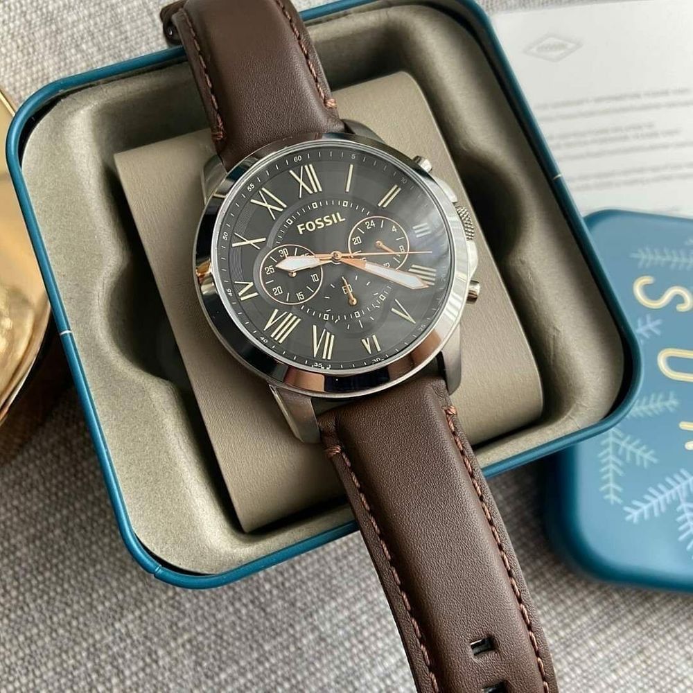  Shop Authentic Fossil Grant Chronograph Black Dial Brown Leather Strap Watch for Men - FS4813 - Luxxuri