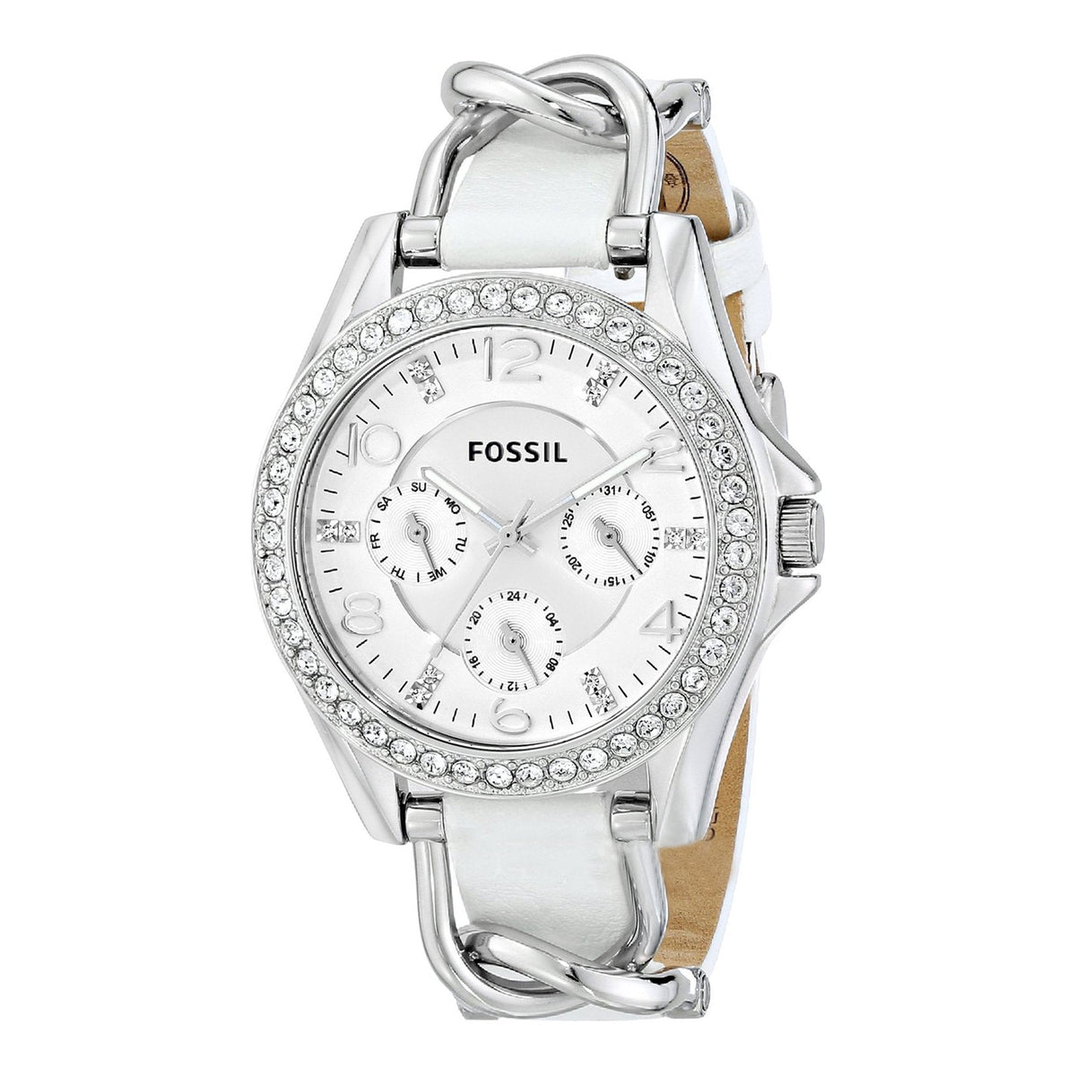  Shop Authentic Fossil Riley White Dial White Leather Strap Watch for Women - ES3463 - Luxxuri