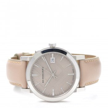  Shop Authentic Burberry The City Silver Dial Beige Leather Strap Unisex Watch - BU9010 - Luxxuri