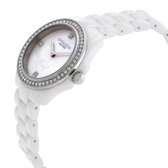 Coach Preston Mother of Pearl White Dial White Steel Strap Watch for Women - 14503662
